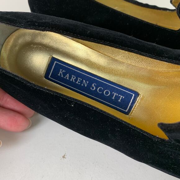 Vintage Karen Scott Black Velvet Christmas Tree Flats Beaded Size 8B Holiday - Picture 11 of 12